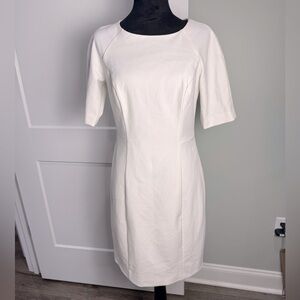 Shoshanna White Sheath Midi Dress Crew Neck fitted lined